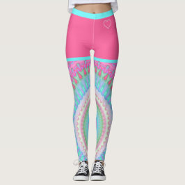 Färgglatt Ljust Hippie Cirkel Mönster Rosa Blå Leggings