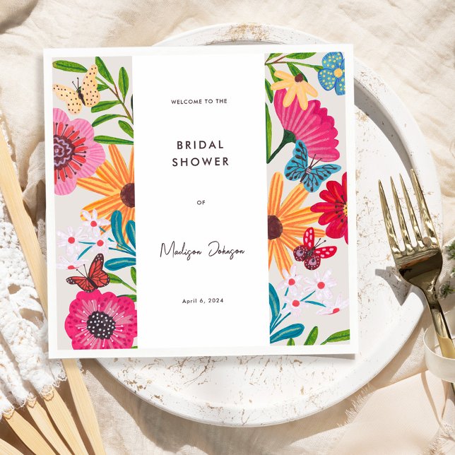 Färgglatt Ljust Vildblomma Bröllopsdusch Pappersservett (Colorful Bright Wildflower Bridal Shower Napkins)