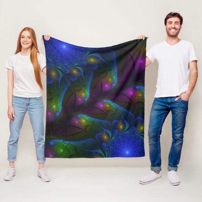 Färgglatt Lysande Abstrakt Modern Trippig Fraktal Fleecefilt (På plats)