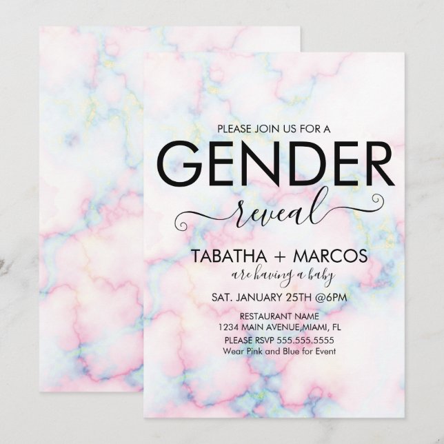 Färgglatt marmor Mönster manus Köns Avslöjande Inbjudningar (Fram/baksida)