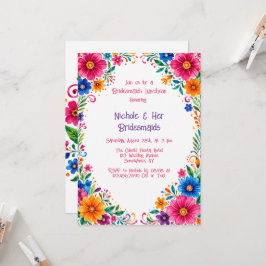 Färgglatt mexikanskt blomsterbrudtillställning inbjudningar