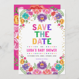 Färgglatt mexikanskt blomsterfirande Spara datum Inbjudningar