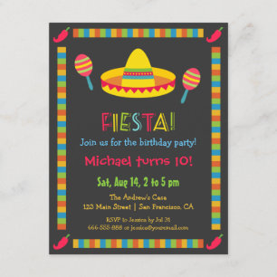 Färgglatt mexikanskt fiesta barnkalas inbjudningar