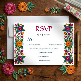 Färgglatt mexikanskt fiesta blomsterbroderi bröllo OSA kort