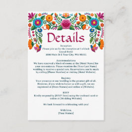 Färgglatt mexikanskt fiesta blomsterbroderi bröllo tilläggskort