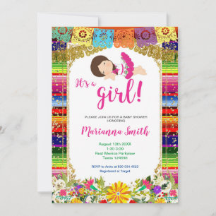 Färgglatt mexikanskt flicka blomster fiesta baby s inbjudningar