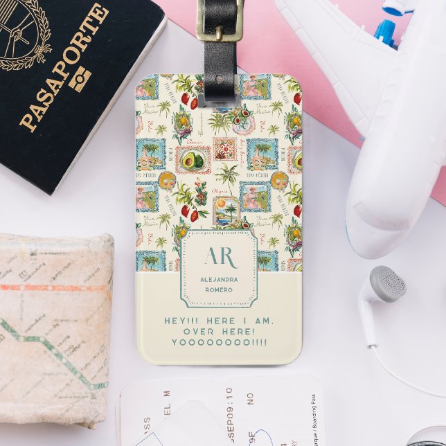 Färgglatt mexikanskt resetryck monogram bagagebricka (Skapare uppladdad)