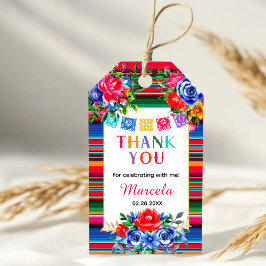 Färgglatt mexikanskt Serape & Blommig Tacksamhetsp Presentetikett