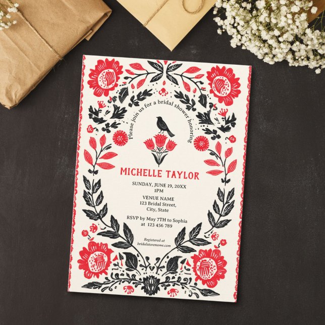 Färgglatt mexikanskt tema folk floral bröllopsdusc inbjudningar (mexican themed bridal shower invitation)