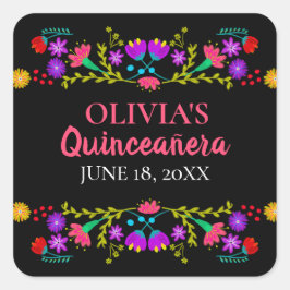 Färgglatt Mis Quince Anos mexikansk fest blommor Fyrkantigt Klistermärke