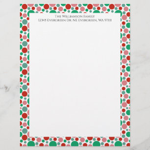 Färgglatt modern festlig prickig grön röd rosa brevhuvud
