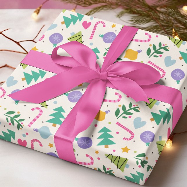 Färgglatt Modern Jul Mönster Träd Pepparkaka Pinne Presentpapper (Skapare uppladdad)