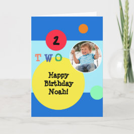 Färgglatt modern ljust foto namn 2-årsdag kort