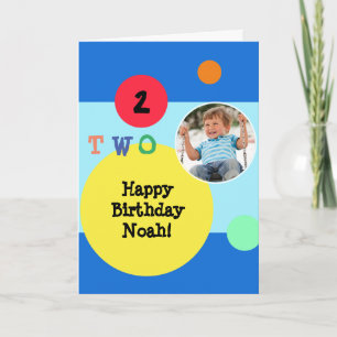 Färgglatt modern ljust foto namn 2-årsdag kort
