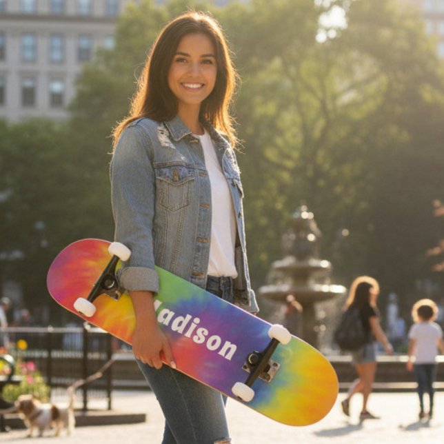 Färgglatt Modern Regnbåge Tie Dye Virvel Anpassat  Mini Skateboard Bräda 18,5 Cm (Skapare uppladdad)