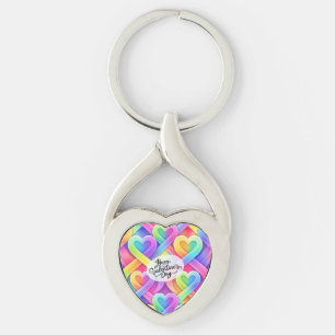 Färgglatt Modernt Hjärtmönster Alla Hjärtans Dag Twisted Heart Silverfärgad Nyckelring