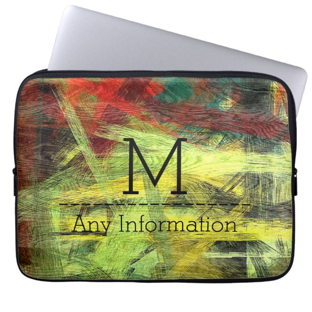 Färgglatt Modernt Trästruktur Monogram #2 Laptop Sleeve (Framsidan)