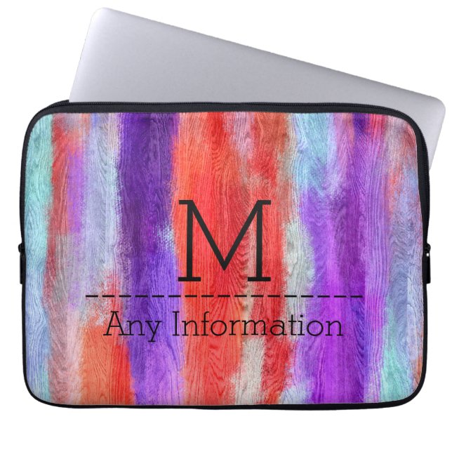 Färgglatt Modernt Trästruktur Monogram #6 Laptop Sleeve (Framsidan)
