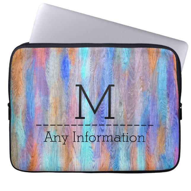 Färgglatt Modernt Trästruktur Monogram #8 Laptop Sleeve (Framsidan)