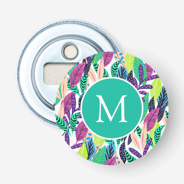 Färgglatt modernt tropiskt botaniskt monogram flasköppnare (Framsidan)