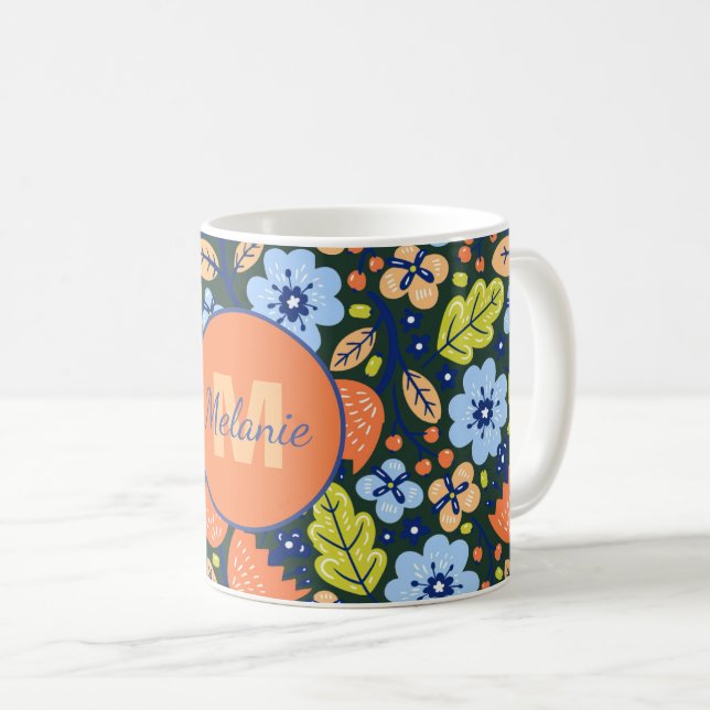 Färgglatt Modernt Vackert Blommönster Personligt Kaffemugg (Framsida höger)