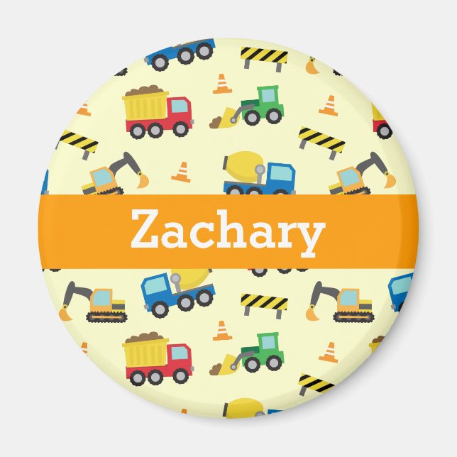 Färgglatt Mönster av Byggnadsfordon för Pojkar Magnet (Framsidan)