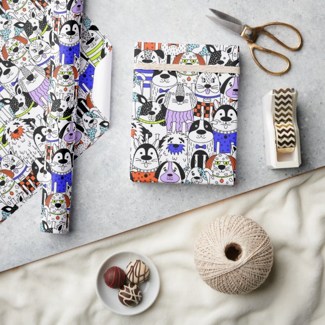 Färgglatt mönster med hundhop presentpapper (Hantverk)