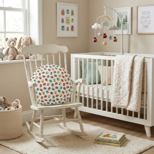 Färgglatt mönster med nyckelpigor i tecknad stil  rund kudde