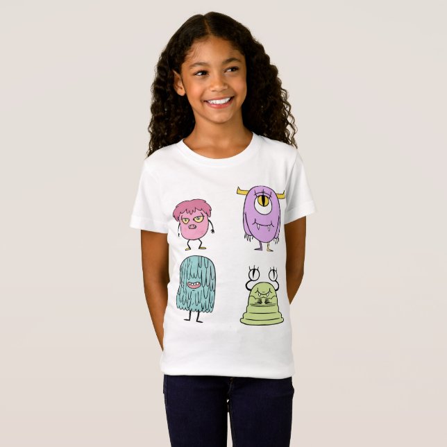 Färgglatt Monster Set – Rollig Tecknad Monsterdesi T Shirt (Hel framsida)