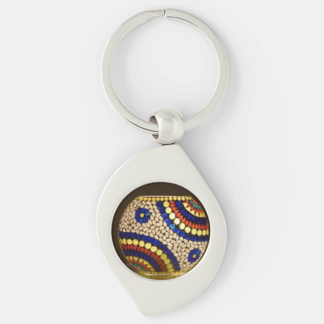 Färgglatt mosaikglas Mönster Rund Nyckelring (Framsidan)