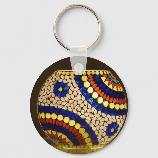 Färgglatt mosaikglas Mönster Rund Nyckelring (Framsida)