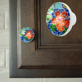 Färgglatt mosaikplatt kakel karp dammar röd blomma knopp