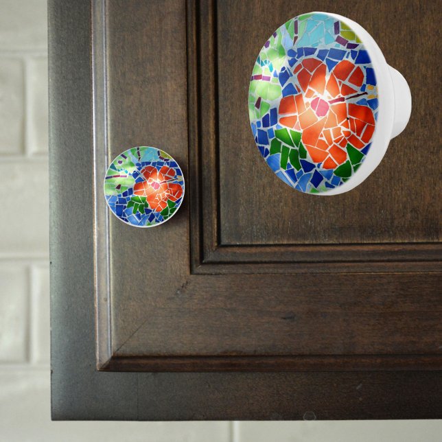 Färgglatt mosaikplatt kakel karp dammar röd blomma knopp (Skapare uppladdad)