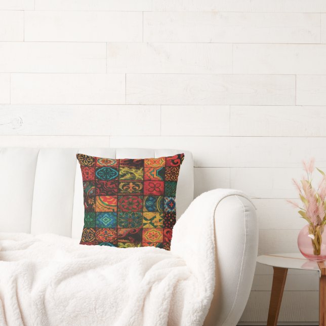 Färgglatt mosaikplattor kastkudde – Boho Vintage D Kudde (Soffa)