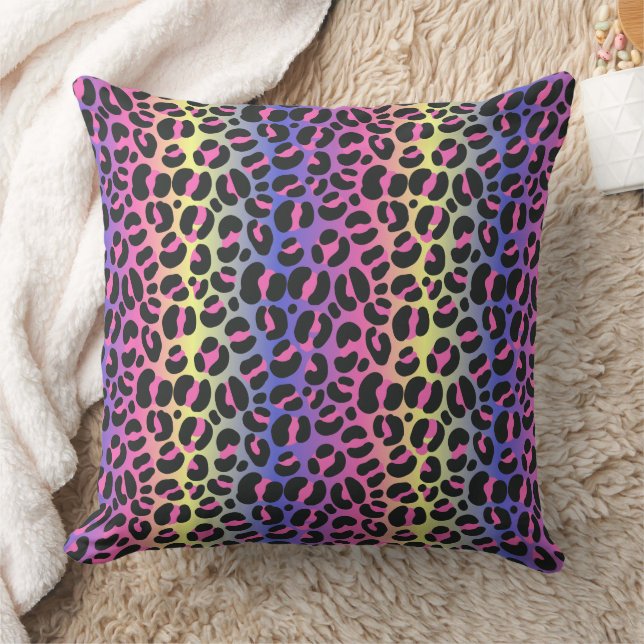 Färgglatt neon-gradient leopardtryck kudde (Filt)