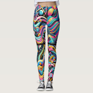 Färgglatt neonljus abstrakt 90-tals mönstertryck leggings