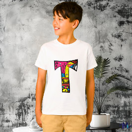 Färgglatt och roligt monogram T Tribal och Doodle Shirt