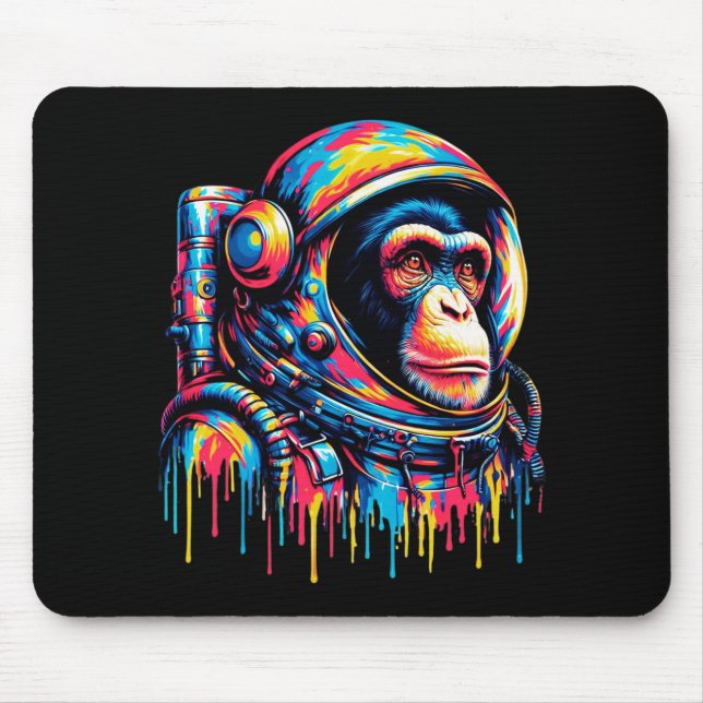 Färgglatt Paint Drip Astronaut Schimpans Musmatta (Framsidan)