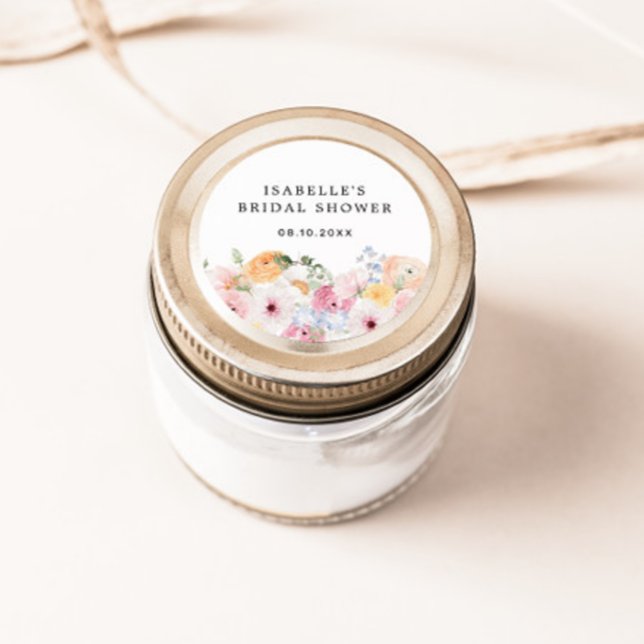 Färgglatt Pastell Blommigt Bröllopsfirande Runt Klistermärke (Skapare uppladdad)