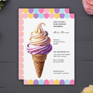 Färgglatt Pastell Glass Sundae Babyfirande Inbjudningar