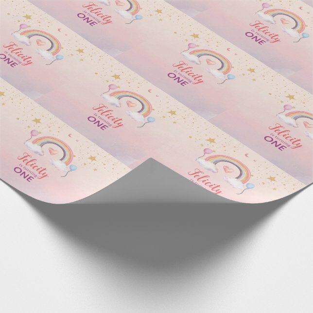 Färgglatt Pastell Regnbåge Flicktema Födelsedag Presentpapper (Hörn)