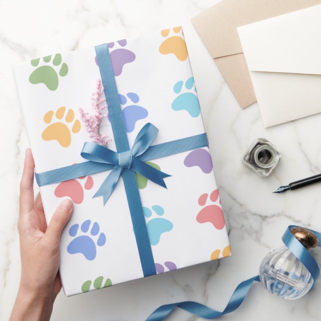 Färgglatt Pastell Regnbågsfärger Hund Klövar Mönst Presentpapper (Gifting)