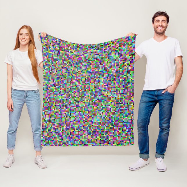 Färgglatt Pixelrutnät Bakgrundsmönster Fleecefilt (På plats)