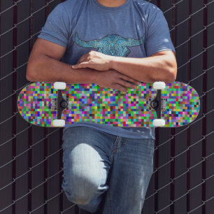 Färgglatt Pixelrutnät Bakgrundsmönster Mini Skateboard Bräda 18,5 Cm