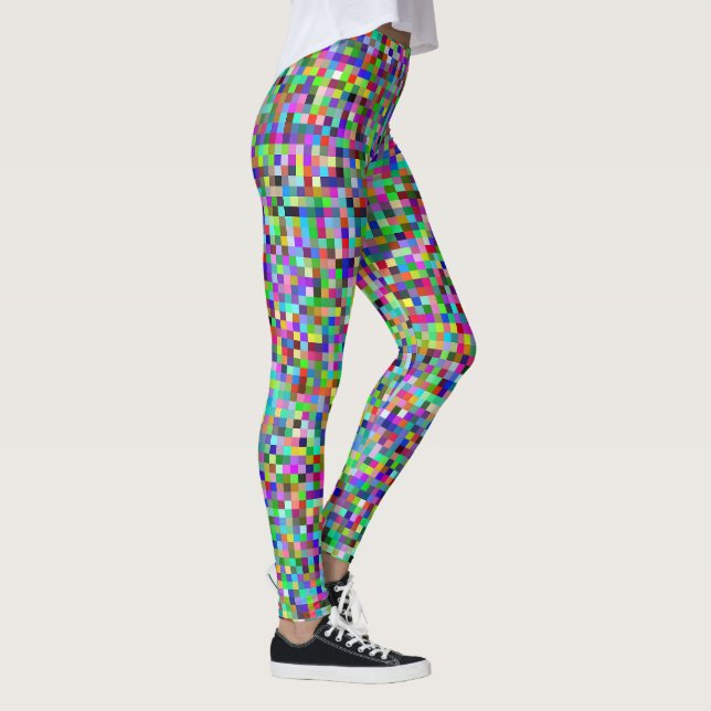 Färgglatt Pixelrutor Bakgrundsmönster Leggings (Höger)