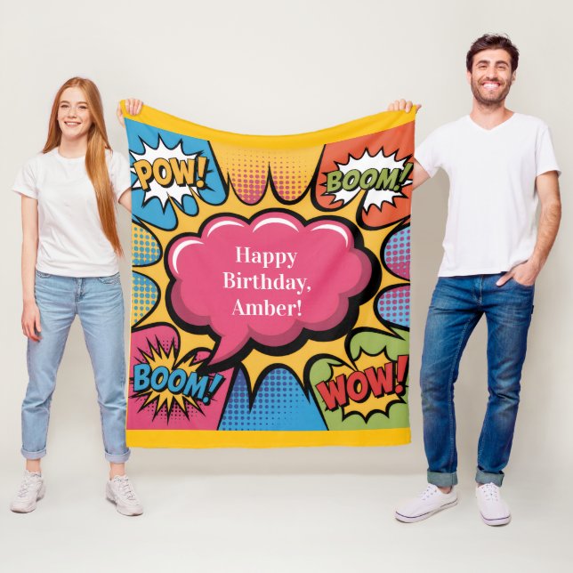 Färgglatt Pop Art-födelsedagspresent för flickor Fleecefilt (På plats)