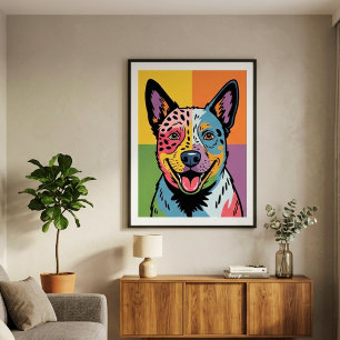 Färgglatt Pop Art-porträtt av australisk boskapshu Poster