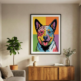 Färgglatt Pop Art-porträtt av australisk boskapshu Poster
