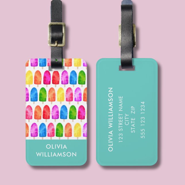 Färgglatt Popsicle Issticka mönster personligt Bagagebricka (ice lolly pattern personalised luggage tag)