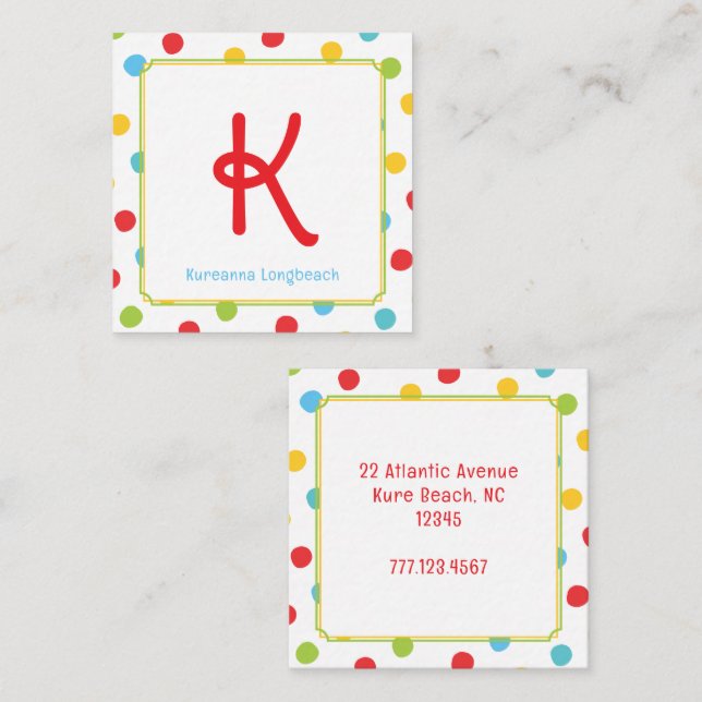 Färgglatt prickig snygg monogram-visitenkort tilläggskort (Fram/baksida)